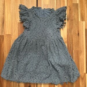 Charming Dusty Blue Lace Kids Dress